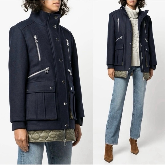 RARE Veronica Beard Halbert Zip Up Wool Blend Quilted Jacket Navy Coat Size S - Picture 2 of 8